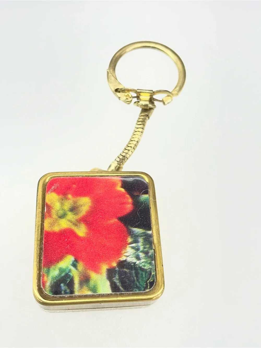 Gold-Tone Floral Key & Card Holder Keychain - Red Floral Accent